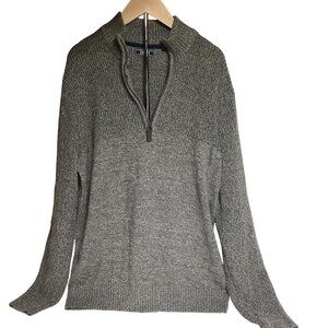 IZOD Mens Quarter-Zip Sweater M Gray‎ Cotton Blend Knit Casual Classic